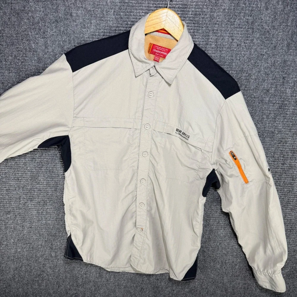 Bear Grylls by Craghoppers Mens Small Tan Black Outdoor Hiking Shirt Long Sleeve